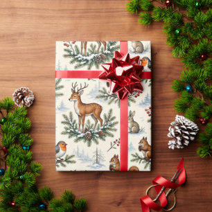 Hirsch, Fuchs, Kaninchen und Winterwald-Weihnachte Geschenkpapier
