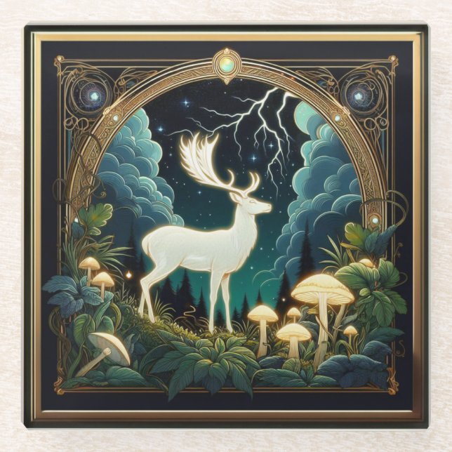 Hirsch Geist Glasuntersetzer (Vorderseite)