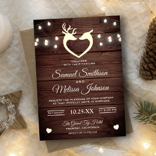 Hirsch-Herz-Lichterkette Rustikale Holz Hochzeit Einladung