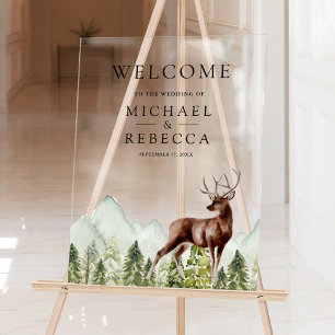 Hirsch-Hochzeit im Bergwald Willkommen Acrylschild
