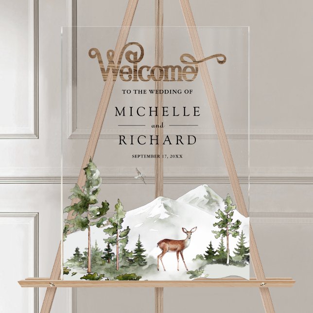 Hirsch-Hochzeit im Bergwald Willkommen Acrylschild (Von Creator hochgeladen)