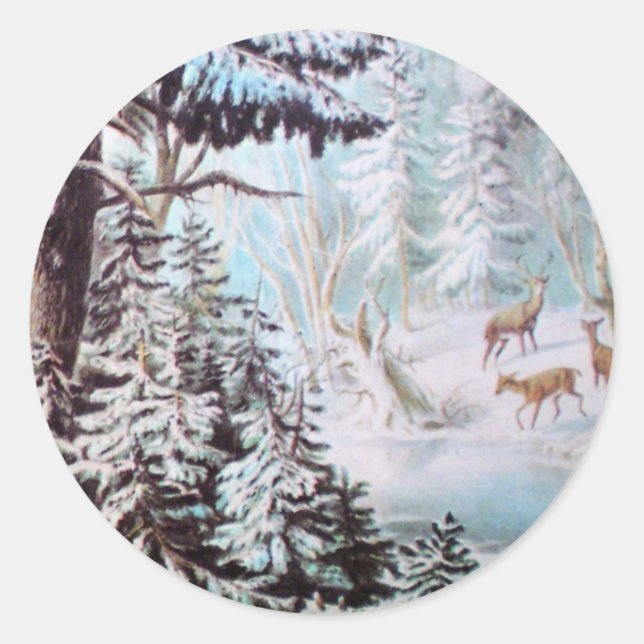 Hirsch im Schnee Sticker (Vorderseite)