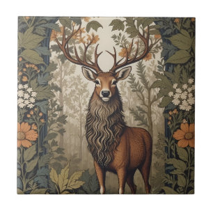 Hirsch im Wald - Inspiriert von William Morris Fliese