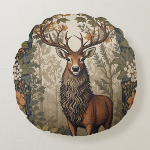 Hirsch im Wald - Inspiriert von William Morris Rundes Kissen
