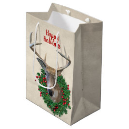 Hirsch im Weihnachtskranz Mittlere Geschenktüte