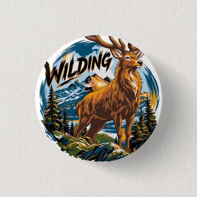 Hirsch in der Berglandschaft Button (Vorderseite)