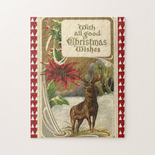 Hirsch in einem schneebedeckten Wald, Weihnachtsgr Puzzle