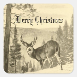 Hirsch in Holz Quadratischer Aufkleber