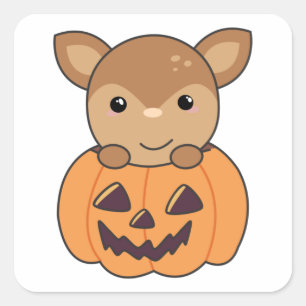 Hirsch in Pumpkin Sweet Deer Happy Halloween Quadratischer Aufkleber