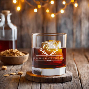 Hirsch-Kamm-Monogramm   Rustikale elegante Persona Whiskyglas