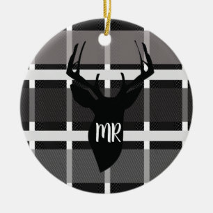 Hirsch Karo Monogramm Weihnachtsgeschenk Kreis Keramik Ornament