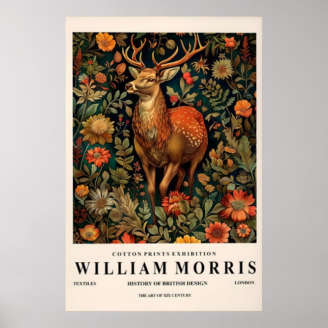 Hirsch-Kunstwerk im Stil von William Morris, Botan Poster (Vorne)