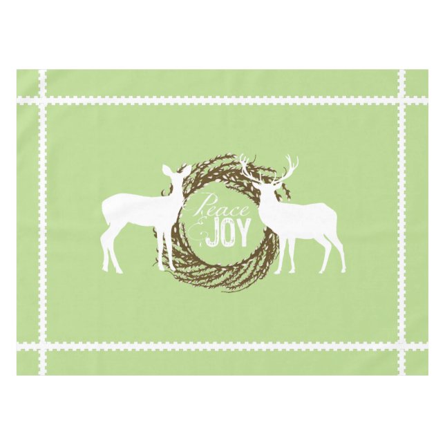 Hirsch Light Green Peace Joy Wreath Tablecloth Tischdecke (Vorderseite (Horizontal))