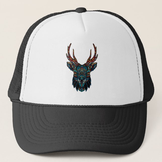 Hirsch Mandala Truckerkappe (Vorderseite)