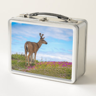 Hirsch Metall-Lunchbox Küsten-Wildblumen-Wildtie Metall Brotdose
