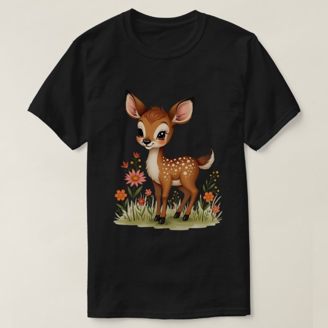Hirsch mit Blumen T-Shirt (Design vorne)