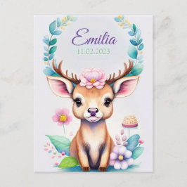 Hirsch mit Blumen - Wasserfarbe Kindermotiv Postkarte