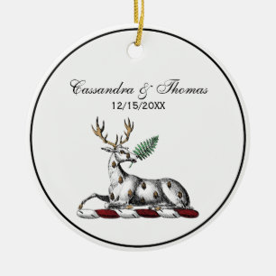 Hirsch mit Farn Heraldische Helmzier Emblem Keramikornament