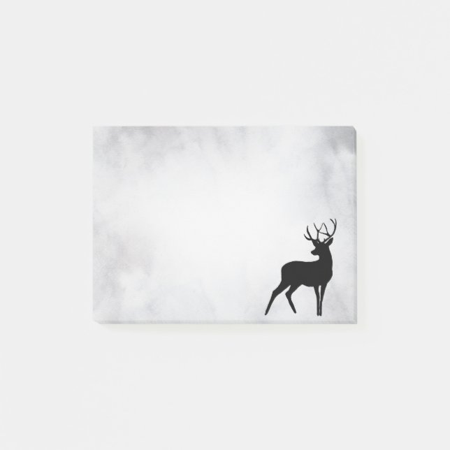 Hirsch mit Geweih schwarze Silhouette Post-it Klebezettel (Vorderseite)
