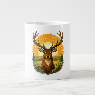 Hirsch mit Geweih Sonnenuntergang Wald Jäger Gesch Jumbo-Tasse