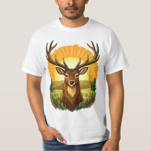Hirsch mit Geweih Sonnenuntergang Wald Jäger Gesch T-Shirt