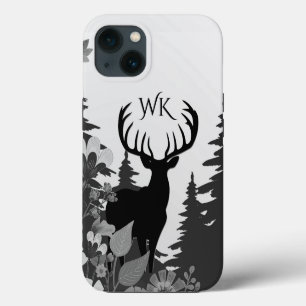 Hirsch mit großem Geweih aus dem Wald Monogramm iPhone 13 Hülle
