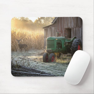 Hirsch mit grünem Vintage-Traktor  Mousepad