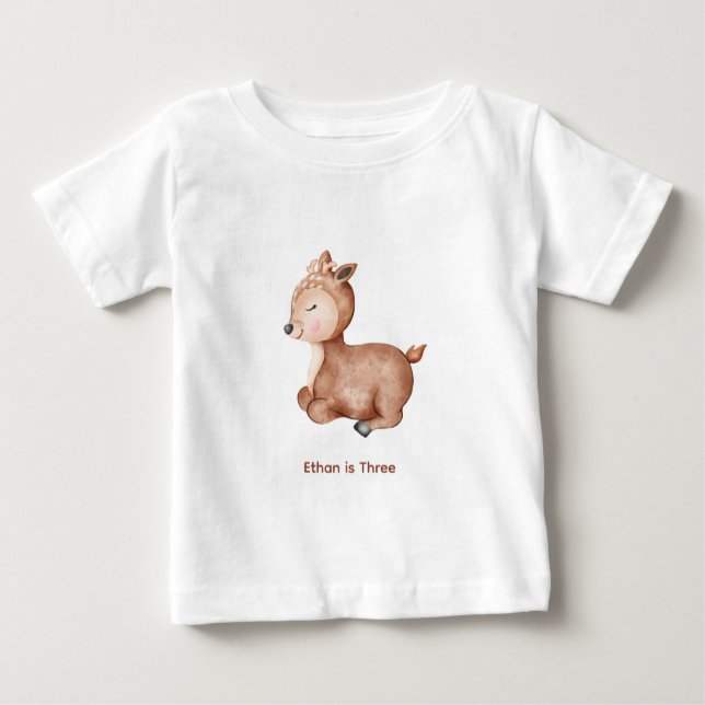 Hirsch mit Namen und Alter Baby T-shirt (Vorderseite)
