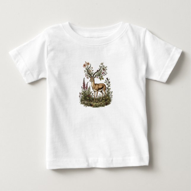Hirsch mit Wildblume  Baby T-shirt (Vorderseite)