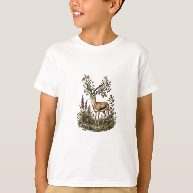 Hirsch mit Wildblume  T-Shirt (Vorderseite)