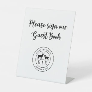 Hirsch Monogram Rustic Country Wedding Guest Book Sockelschild