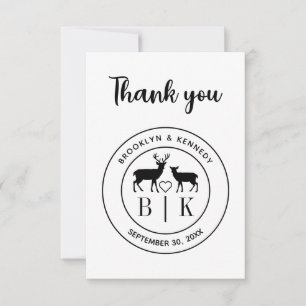 Hirsch Monogram Rustic Country Wedelname Dankeskarte