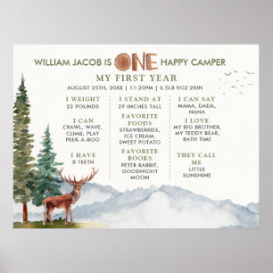 Hirsch One Happy Camper Woodland Meilenstein Poster