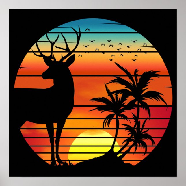 HIRSCH RETRO SONNENUNTERGANG  POSTER (Vorne)