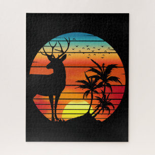 HIRSCH RETRO SONNENUNTERGANG  PUZZLE