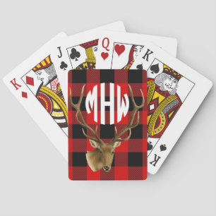 Hirsch Rot Schwarz Weiß Kreis Monogramm Büffel Kar Spielkarten