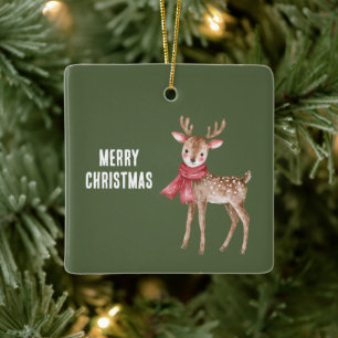 Hirsch roter Schal Weihnachten Keramikornament