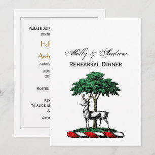 Hirsch Rothirsch am Baum Heraldik-Wappen Emblem Einladung