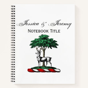 Hirsch Rothirsch am Baum Heraldisch Wappenschild E Notizbuch