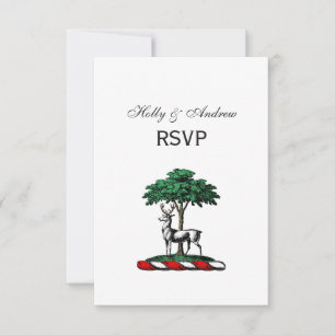 Hirsch Rothirsch am Baum Heraldische Helmzier Embl RSVP Karte