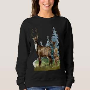 Hirsch Rothirsch Hindin Natur Wildnis Geweih Wald Sweatshirt