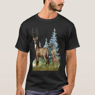 Hirsch Rothirsch Hindin Natur Wildnis Geweih Wald T-Shirt
