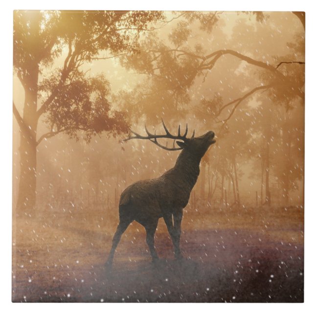 Hirsch schöne Naturlandschaft Fliese (Vorderseite)