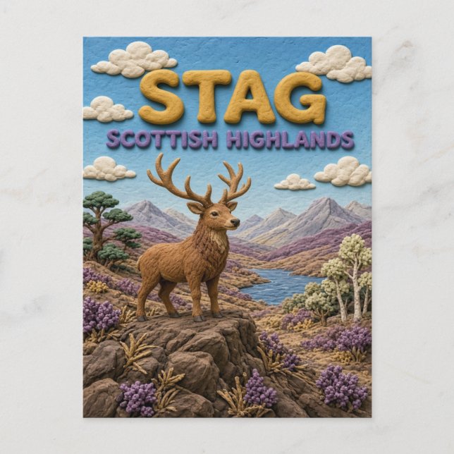Hirsch Scottish Highlands Modern KlayKoo Postkarte (Vorderseite)