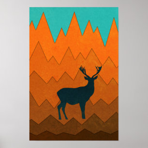 Hirsch Silhouette Herbst Farbiger Abstrakter Poster