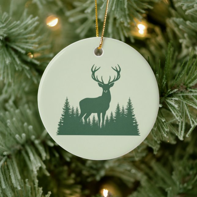 Hirsch-Silhouette Wald Minimalistischer Wald  Keramik Ornament (Baum)