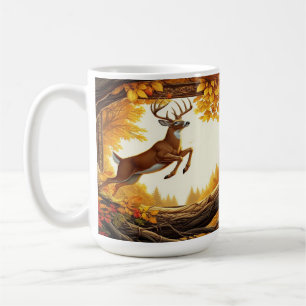 Hirsch springt durch einen zauberhaften Herbstwald Kaffeetasse