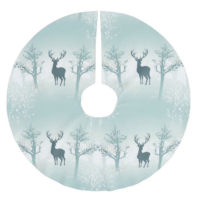 Hirsch- und Baummuster Polyester Weihnachtsbaumdecke (Vorderseite)