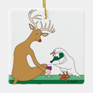 Hirsch- und Gänse-Wein-Ornament Keramikornament