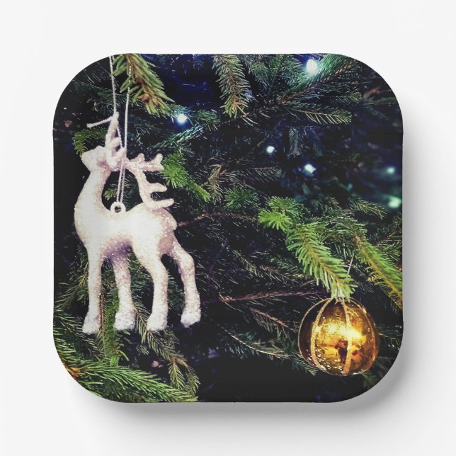 Hirsch und Goldbauble Pappteller (Vorderseite)